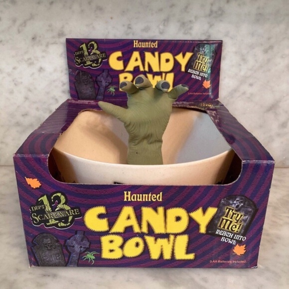 Vintage Halloween Witch Hand Candy Bowl Gemmy Dept 13 Scareware Tested - Picture 1 of 14